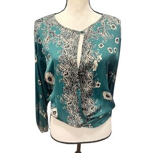 Free People Teal and White Floral Blouse nwot